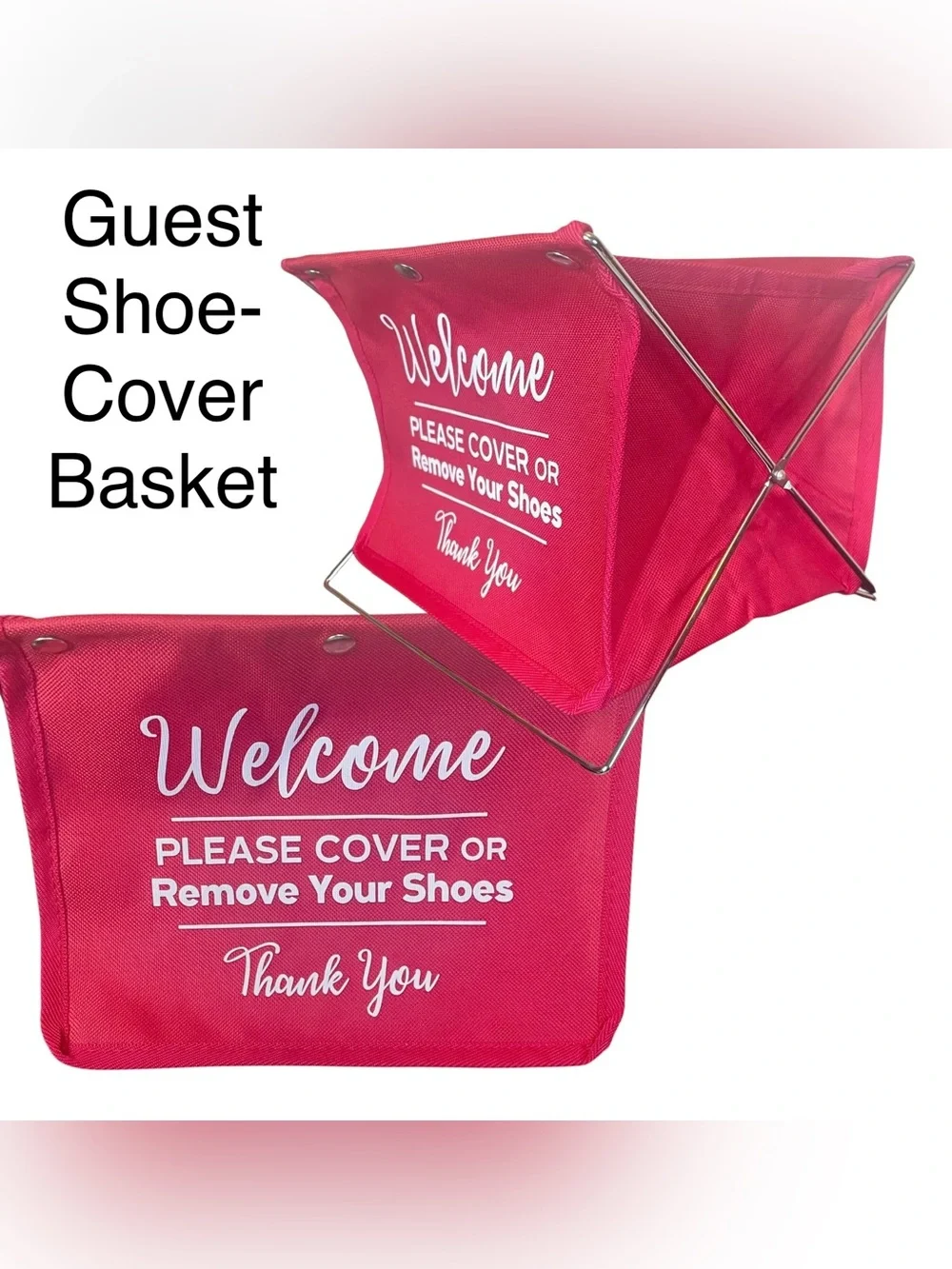 Guest Shoes Bootie Dispenser Basket Foldable Red Fabric Metal NEW NIP